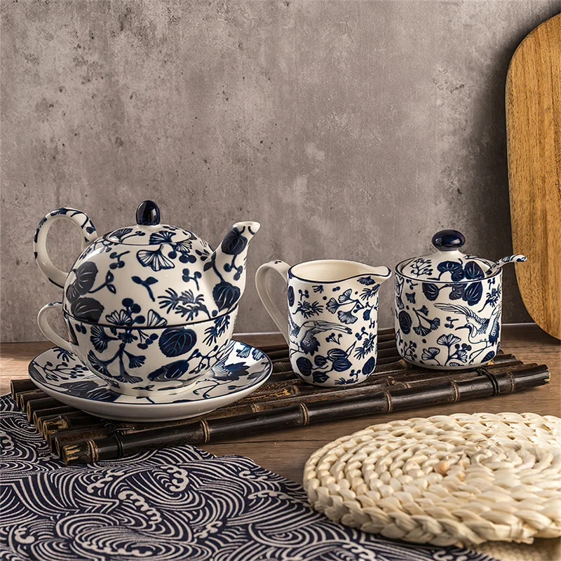 Coffee Tea Sugar - Keramische koffie theeservies Koreaans blauw en