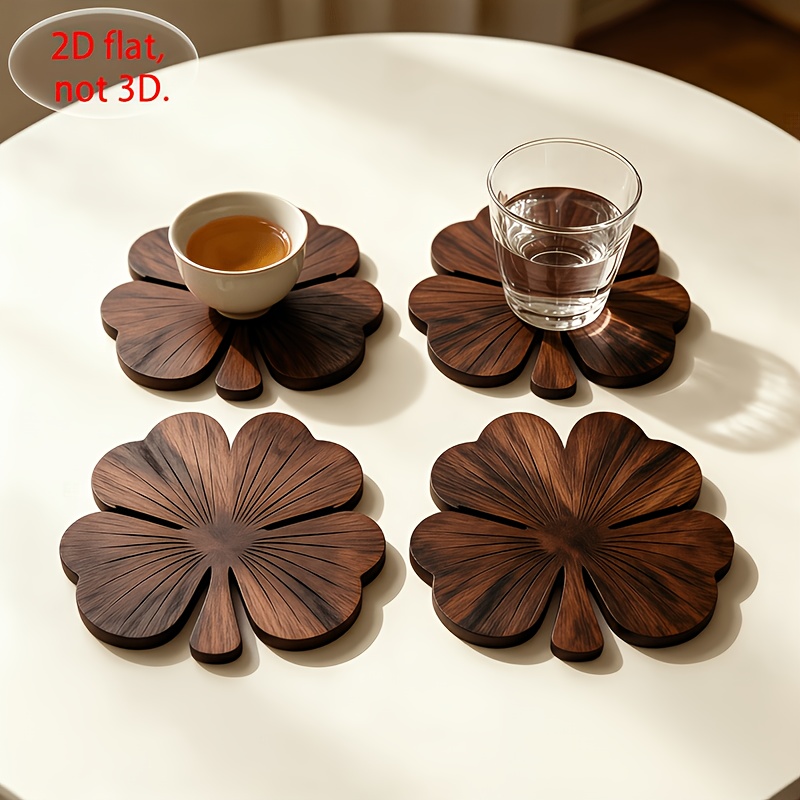 Coffee Tea And Sugar Set - 4-delige 2D platte houten onderzetters met